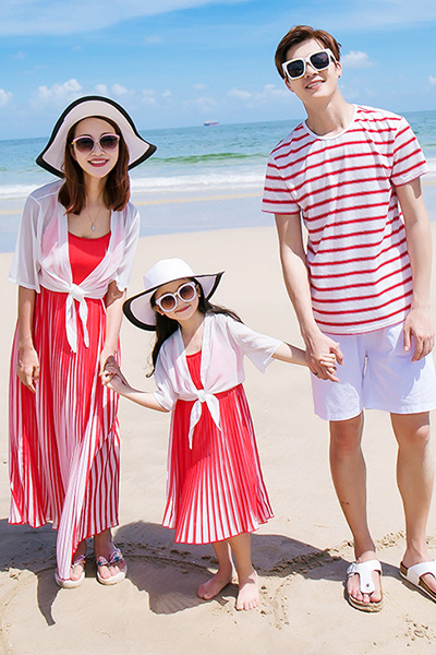 赤白ストライプワンピース,大きいサイズ キャミワンピース,海旅行,親子服, ビーチファミリー服,妊娠ワンピース 
