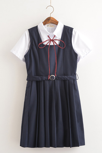 紺色クラスコスチューム,JK女子高生ジャンパスカートホワイトシャツ制服セット