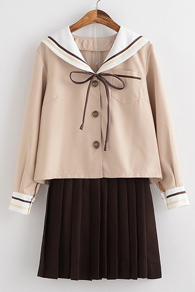 茶色JK女子高生セーラー服,大きいサイズ清純姫短袖コスプレ学生服  
