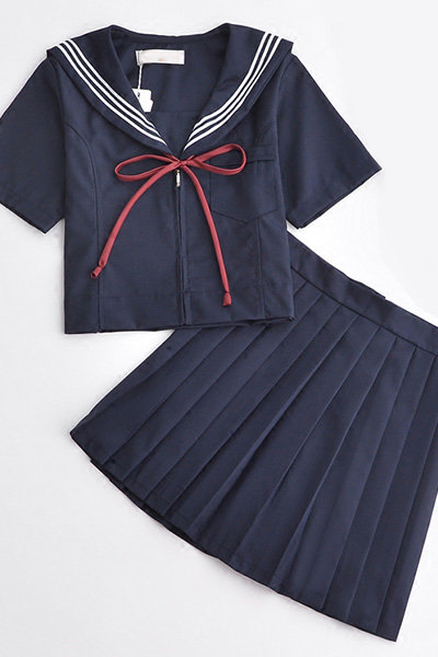 JK紺色白3本ラインセーラー服,女子高生コスプレ制服,赤2本線半袖セーラー服 