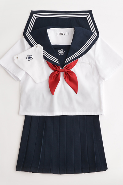 スクール桜刺繍短袖セーラー服,JK女子高生関西衿通学夏服 