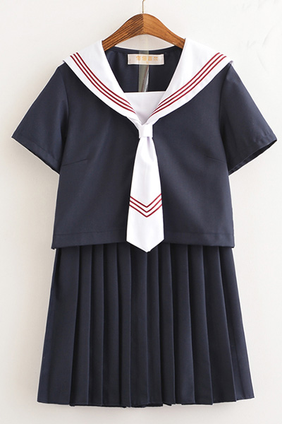 上質JK女子短袖セーラー制服,女子高生ネクタイ付けセーラー通学服,長袖学生服