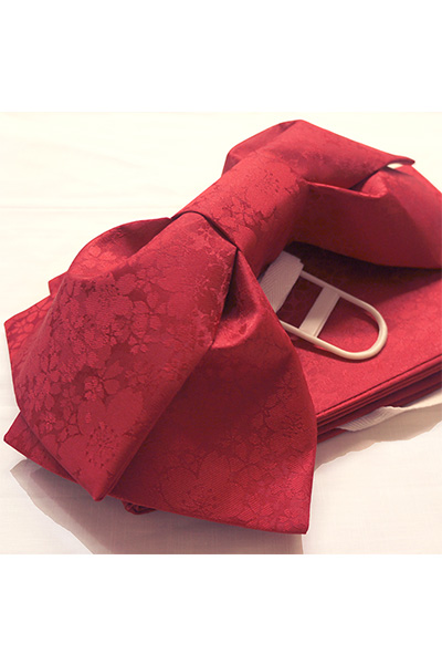 レッド付け帯,赤リボン浴衣帯,桜柄リボンタイプ 立体リボン結び, 3Dリボン浴衣帯 作り帯 