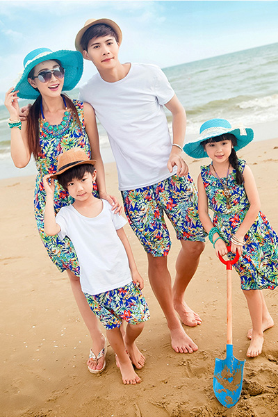 高品質親子ペア服,夏休み家族旅行服, ビーチファミリー夏物, レディースファッション ,綿ワンピース 