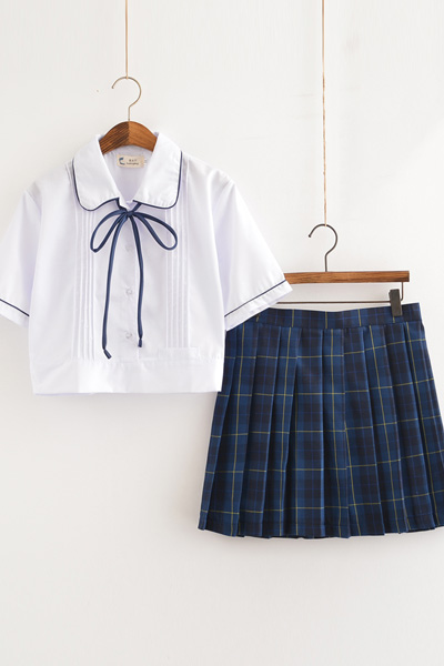 JK女子高生チェック柄セーラー学生服,前たてフリル夏用通学服