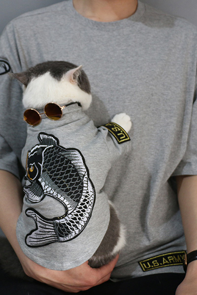 錦鯉刺繍の猫犬Tシャツ夏